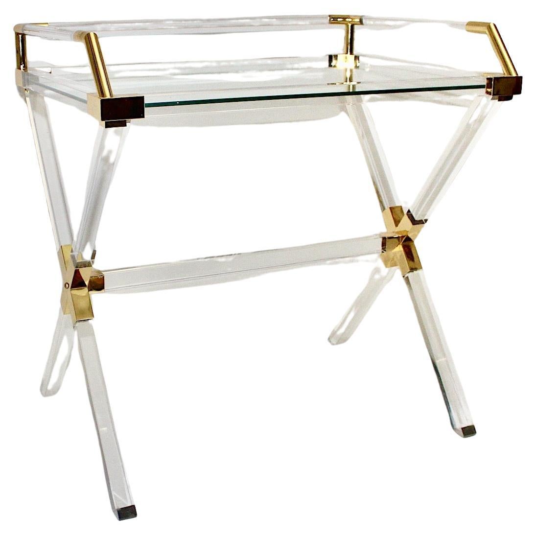 Modern Vintage Lucite Gold Charles Hollis Jones Style Table Desk 1970s Italy For Sale