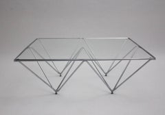 Modern Vintage Metal Glass Coffee Table Sofa Table  Italy 1980s