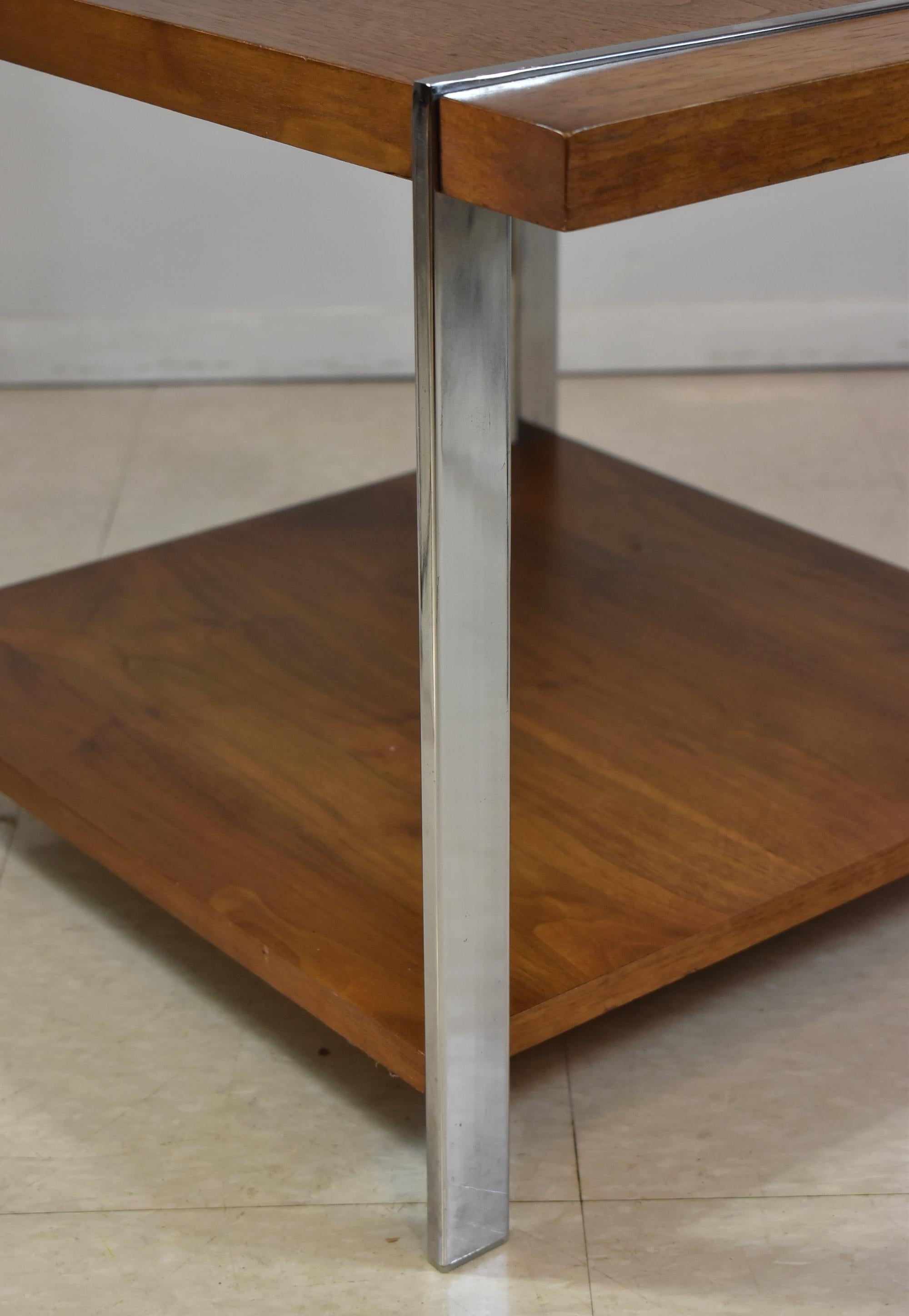 chrome and wood side table