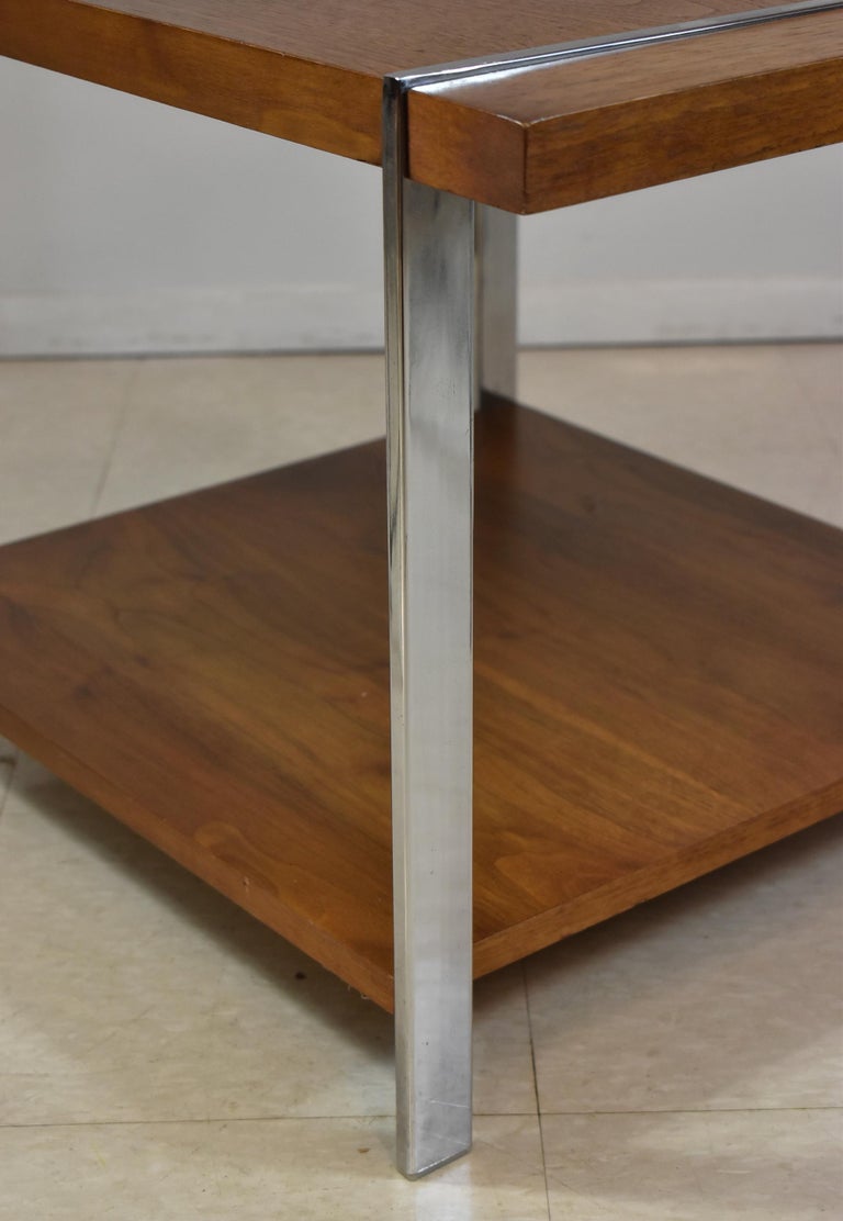 North American Modern Vintage Mid-Century Modern Walnut and Chrome Side Table by Lane Furniture For Sale