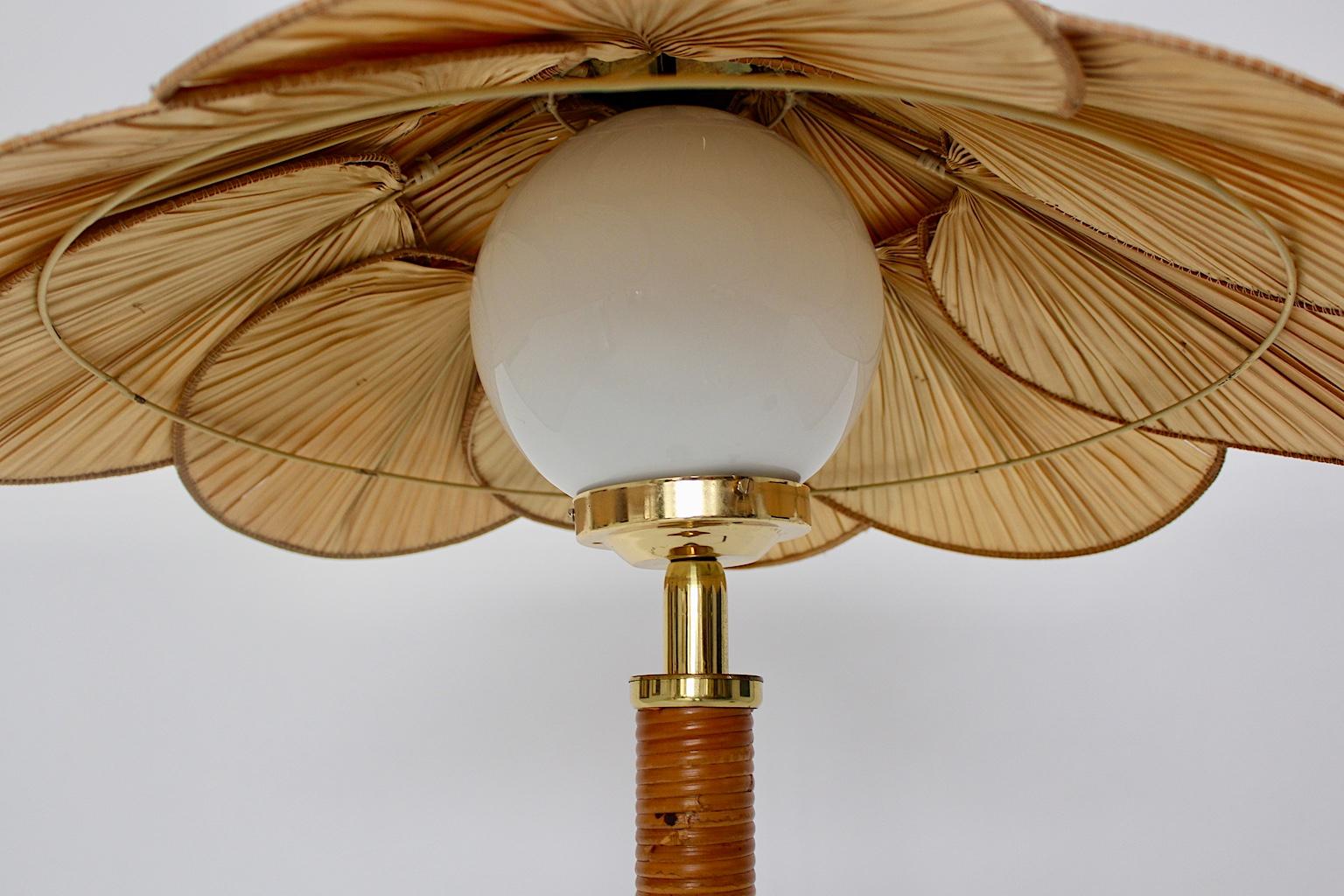 Modern Vintage Organic Rattan Brass Opal Glass Floor Lamp, Italy, 1970s 10