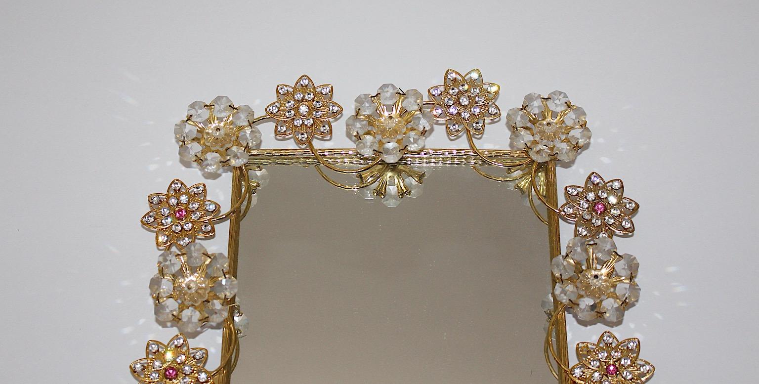 Modern Vintage Rectangular Glass Golden Metal Wall Mirror, 1990s, Italy In Good Condition For Sale In Vienna, AT