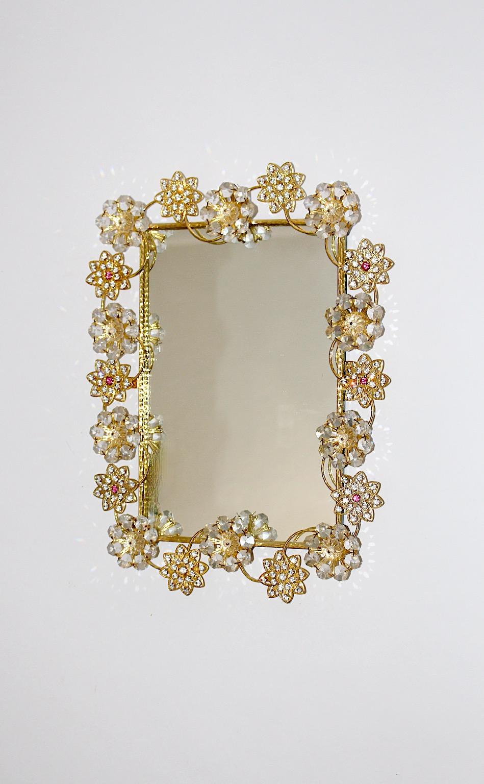 Modern Vintage Rectangular Glass Golden Metal Wall Mirror, 1990s, Italy For Sale 1