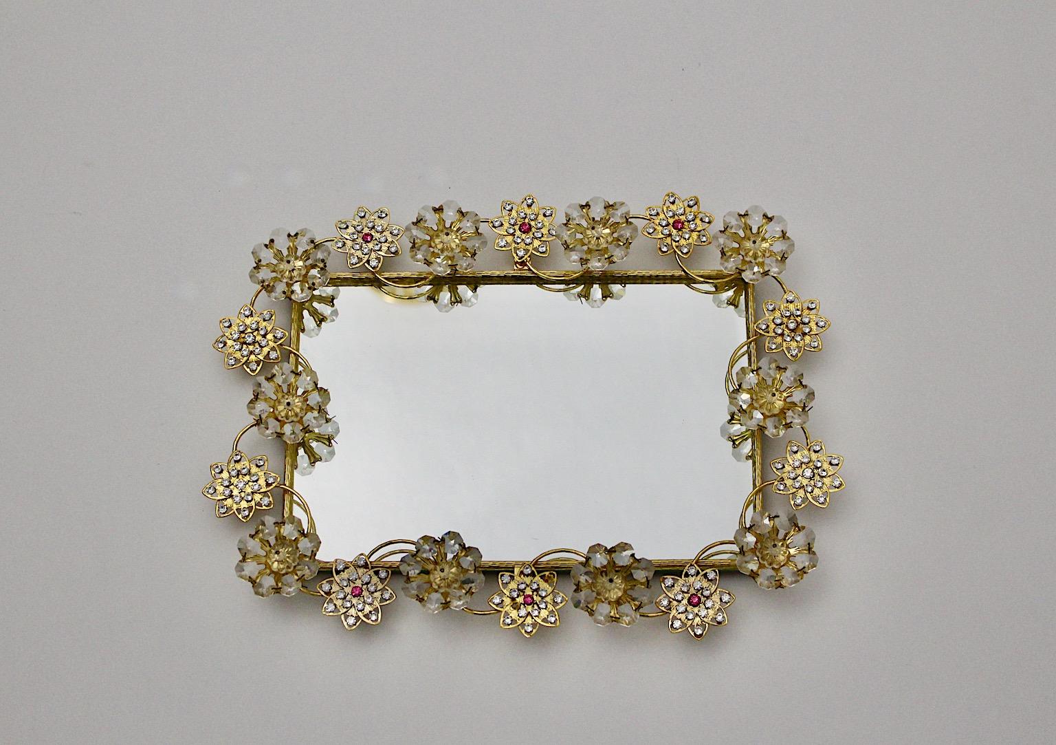 Modern Vintage Rectangular Glass Golden Metal Wall Mirror, 1990s, Italy For Sale 2