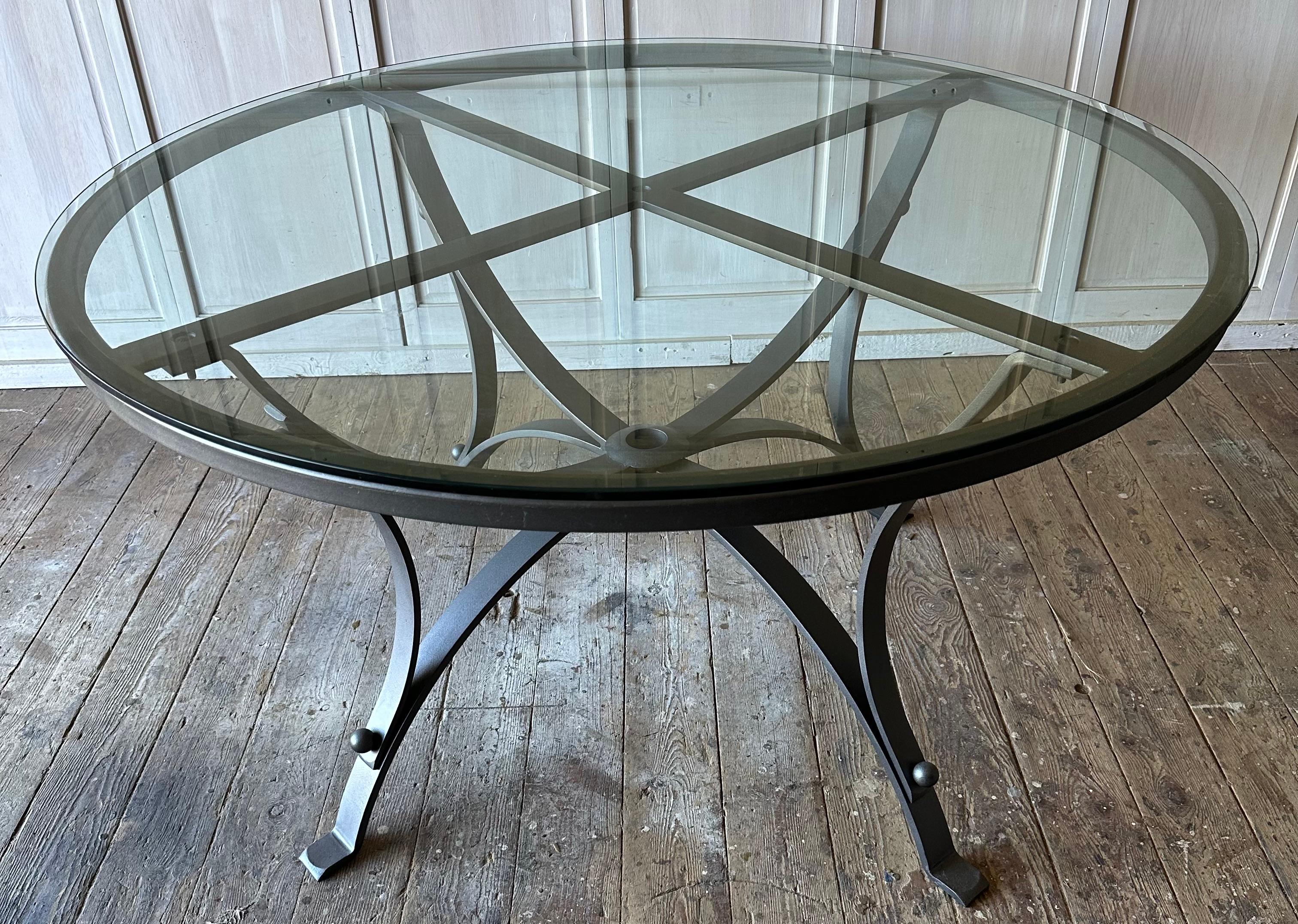 Painted Modern Vintage Round Metal Garden Dining Table Base For Sale