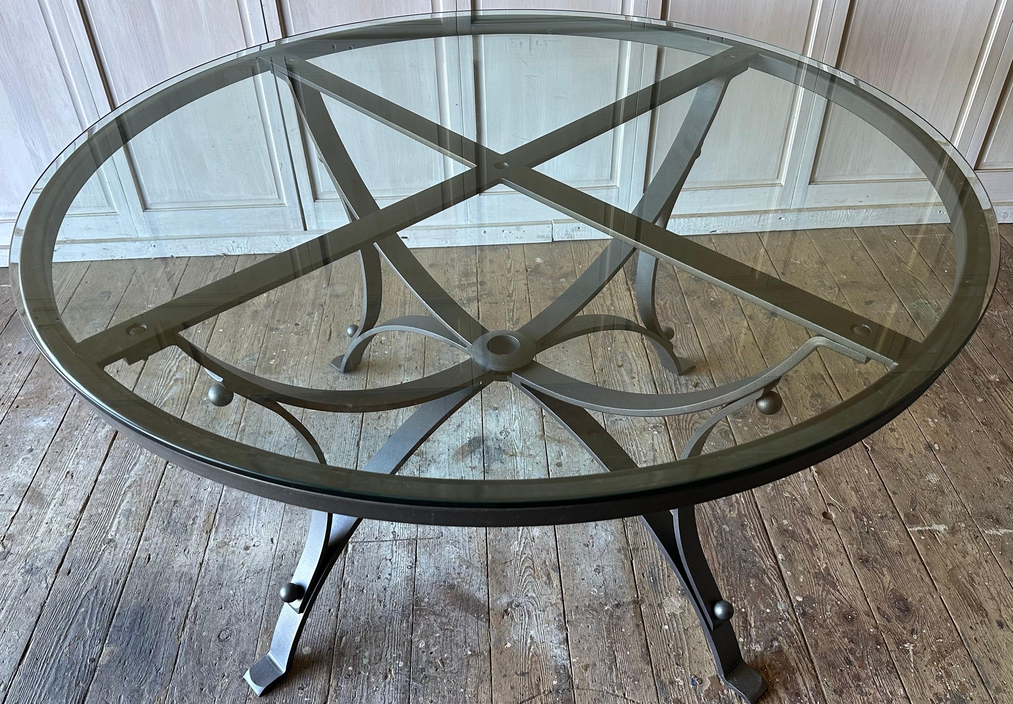 20th Century Modern Vintage Round Metal Garden Dining Table Base For Sale