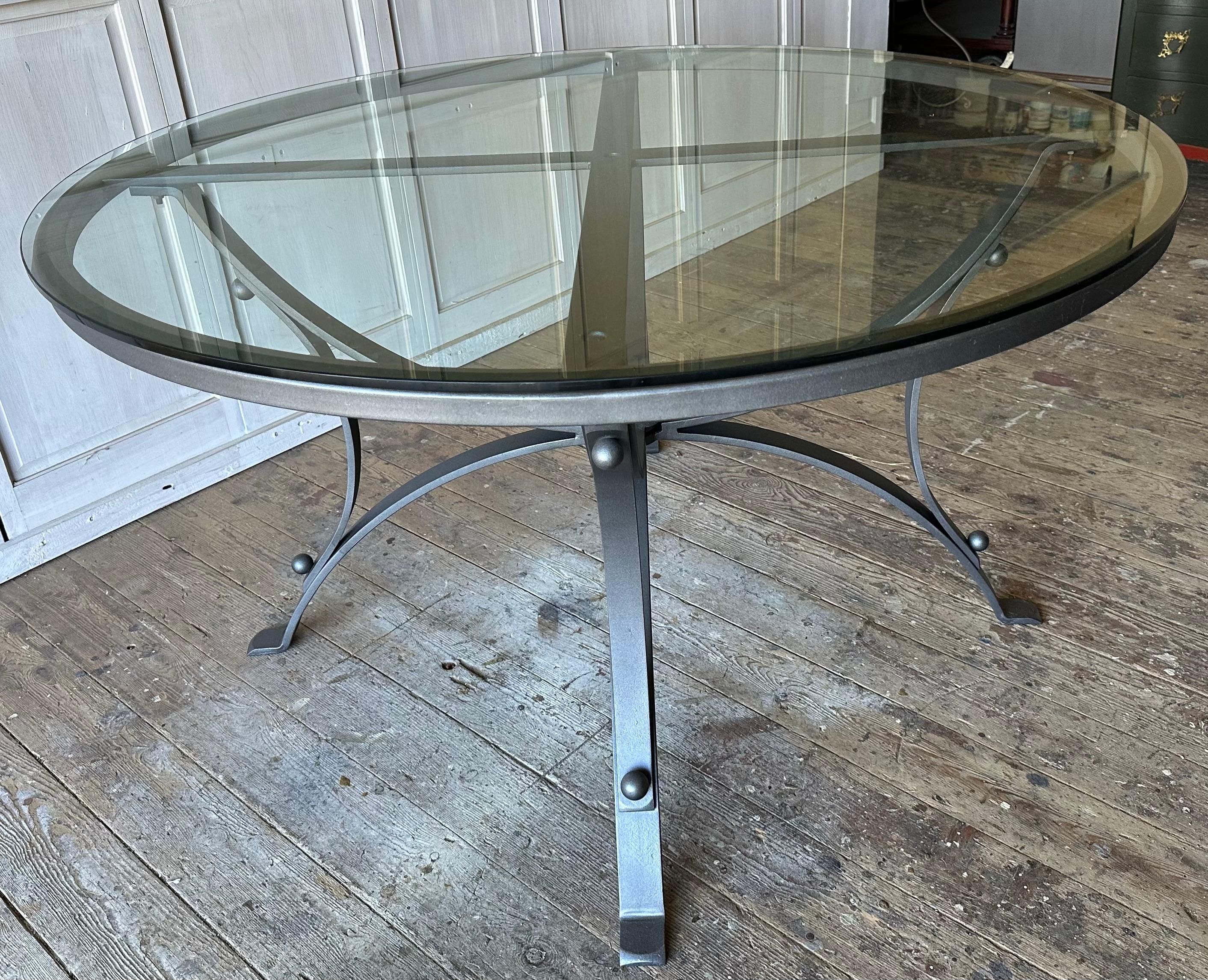 Iron Modern Vintage Round Metal Garden Dining Table Base For Sale