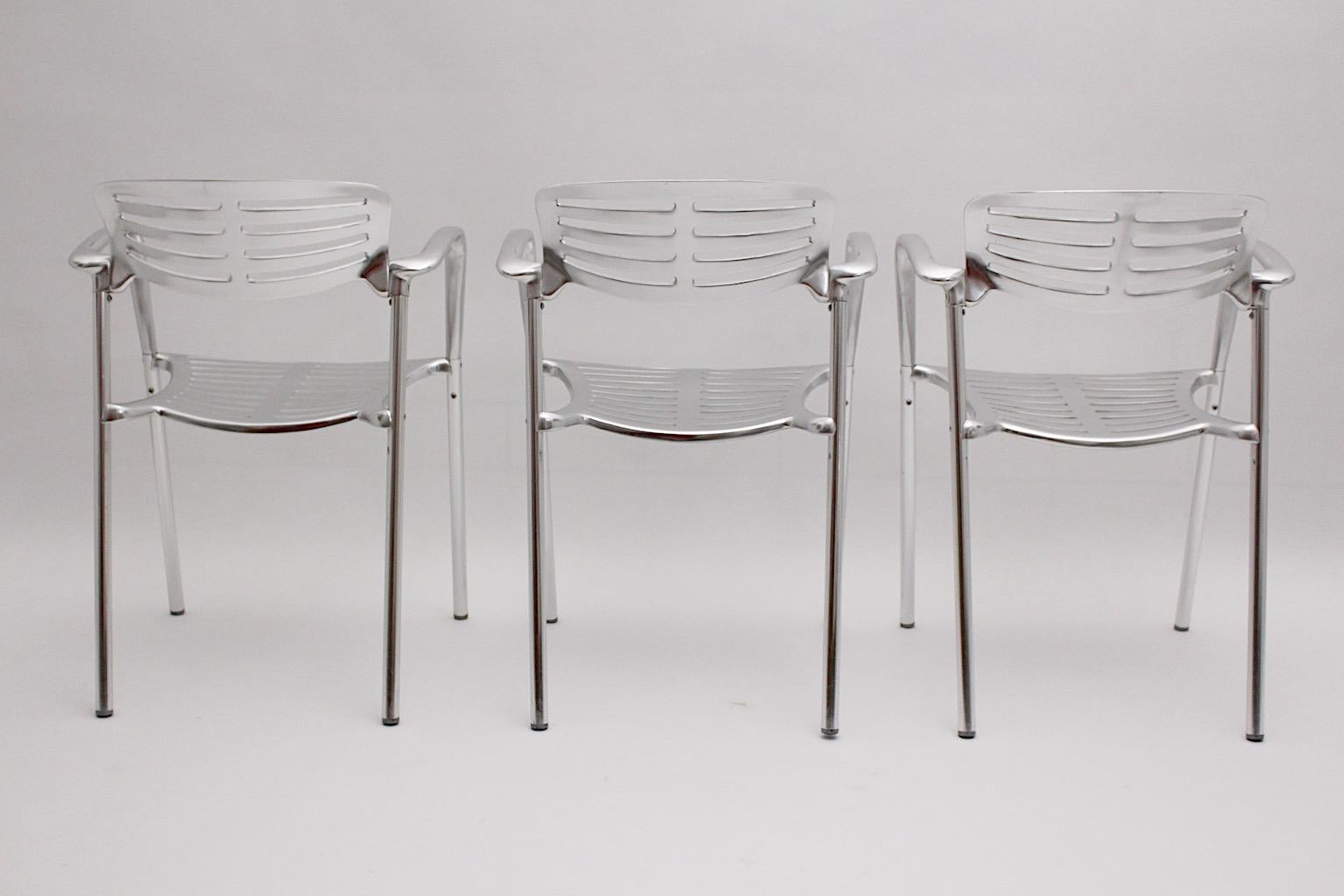 Moderner Vintage-Set aus sechs Aluminiumstühlen Toledo von Jorge Pensi, 1980er Jahre (Spanisch) im Angebot