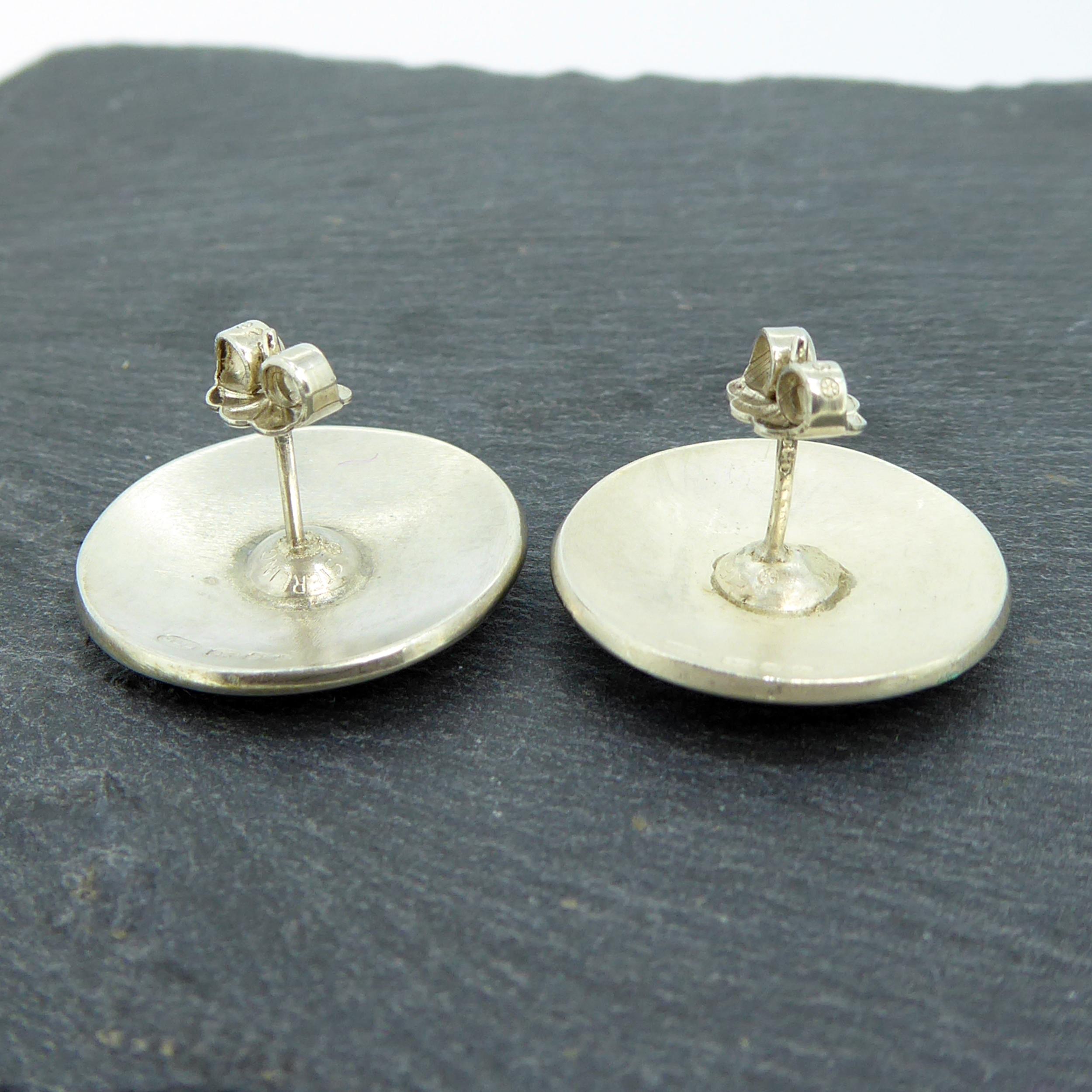 Modern Vintage Silver and Enamel Earrings by Jane Moore, London, 1994 In Good Condition In Yorkshire, West Yorkshire