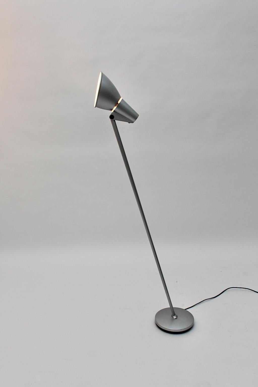 Modern Vintage Silver Metal Floor Lamp Hannes Wettstein for Artemide 1996 Italy For Sale 4