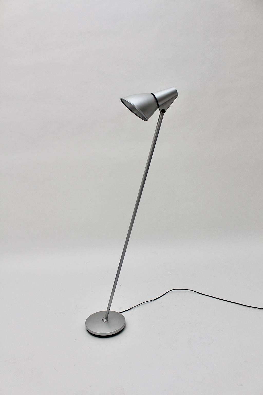 Modern Vintage Silver Metal Floor Lamp Hannes Wettstein for Artemide 1996 Italy For Sale 7
