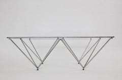 Modern Vintage Sofa Table or Coffee Table Chromed Metal Glass 1980s Italy