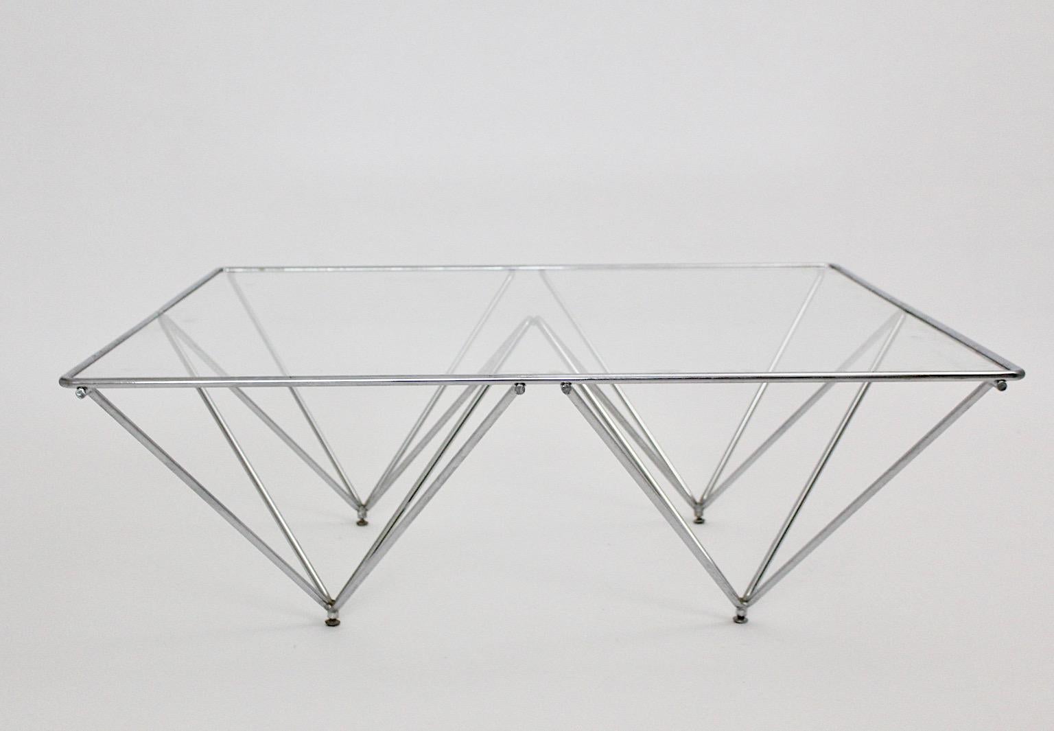 italien Table de canapé ou table basse moderne vintage en métal chromé et verre, Italie, années 1980 en vente
