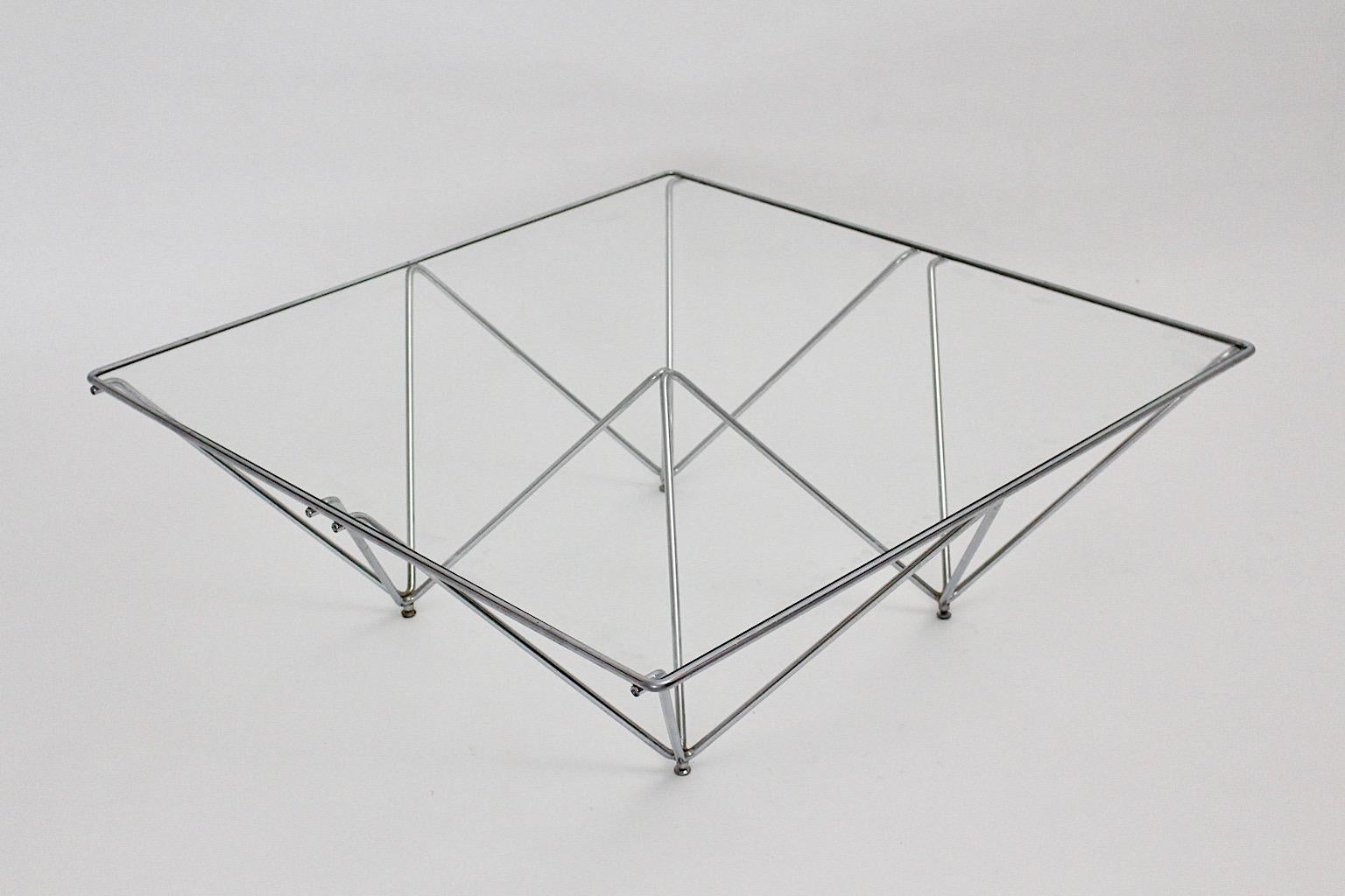 20th Century Modern Vintage Sofa Table or Coffee Table Chromed Metal Glass 1980s Italy For Sale