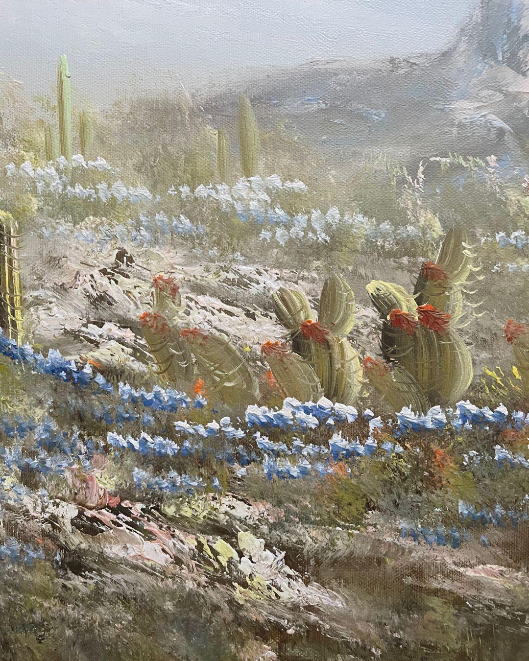 Nord-américain Peinture vintage de paysage du désert de printemps en vente