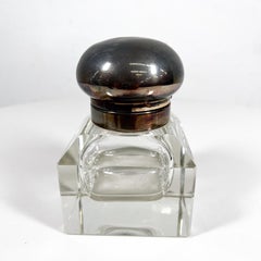Fabulous Vintage Modern Glass Ink Well with Silver Plate