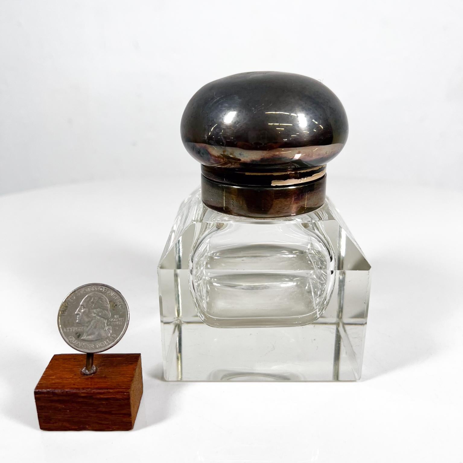 Mid-Century Modern Fabulous Vintage Modern Glass Ink Well with Silver Plate