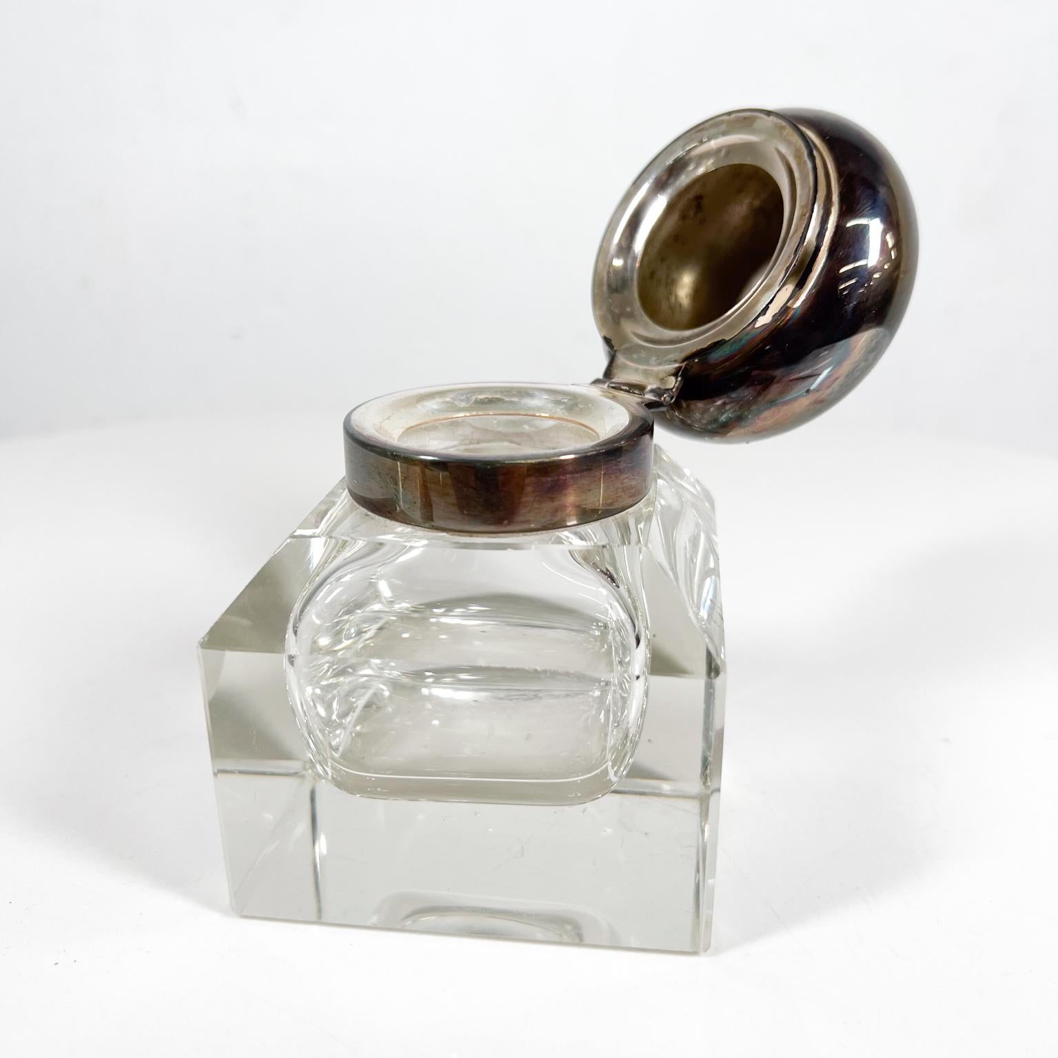 Fabulous Vintage Modern Glass Ink Well with Silver Plate In Good Condition In Chula Vista, CA
