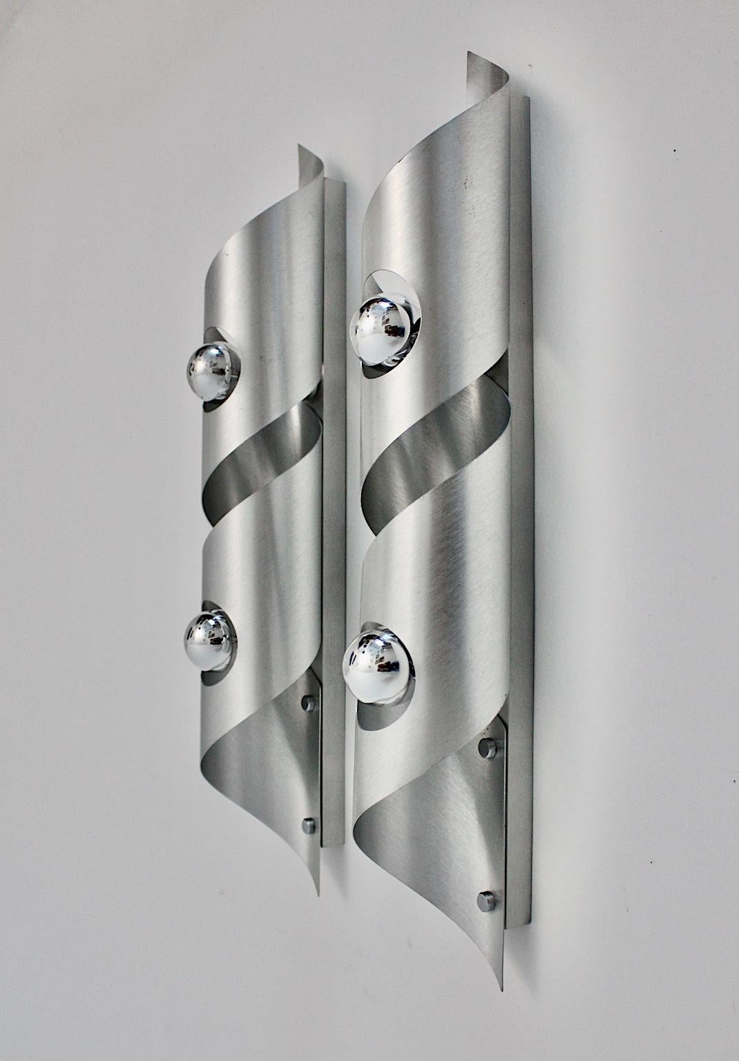 French Modern Vintage Stainless Steel Sconces in the Style Maria Pergay, France, 1980s