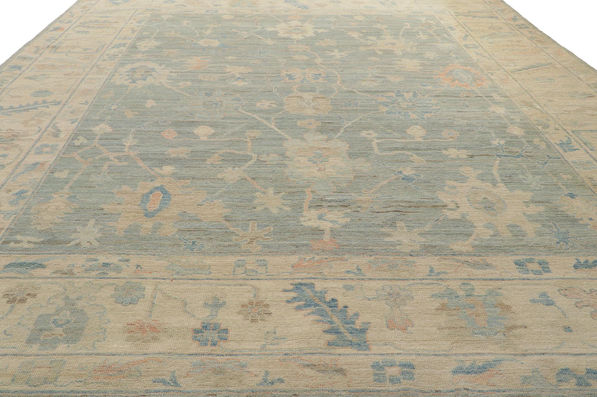 Hand-Knotted Modern Vintage Style Oushak Area Rug For Sale