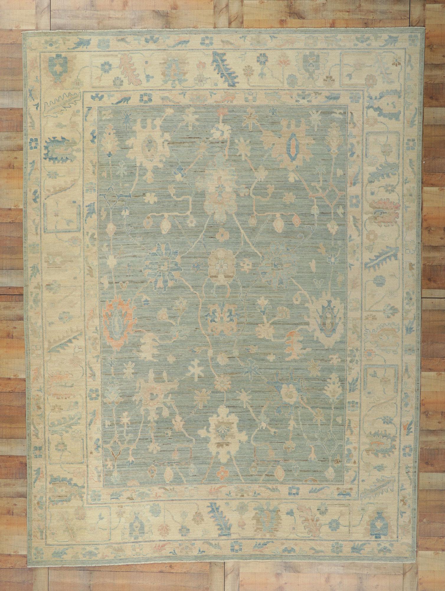 Modern Vintage Style Oushak Area Rug For Sale 1