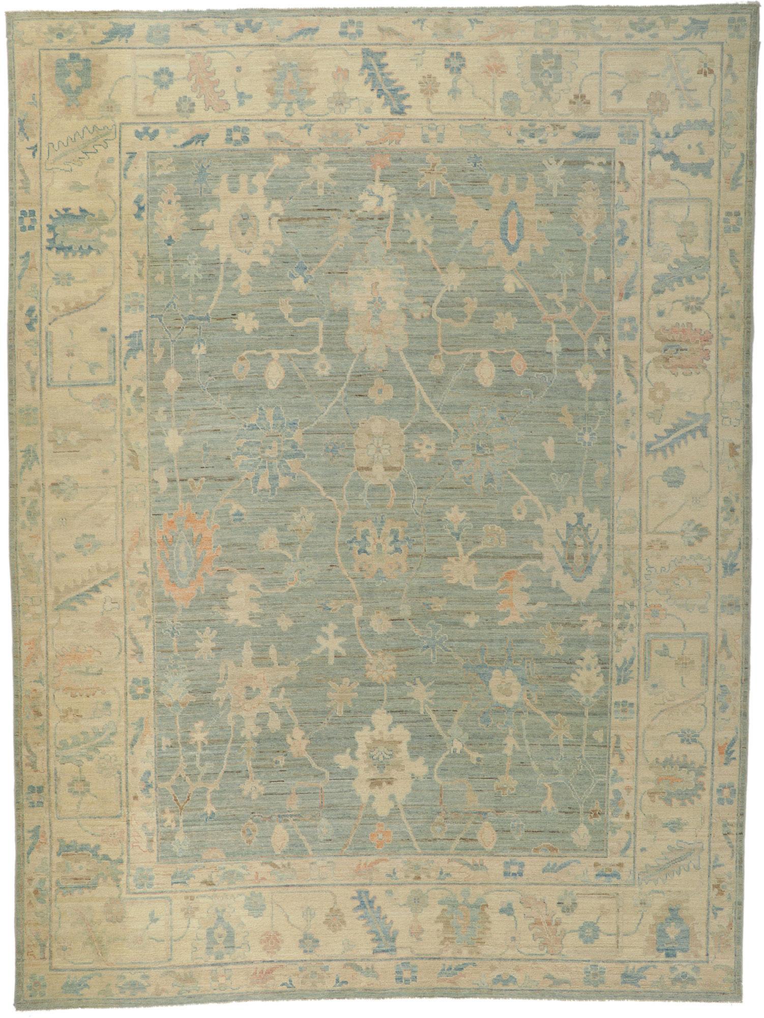 Modern Vintage Style Oushak Area Rug For Sale 2