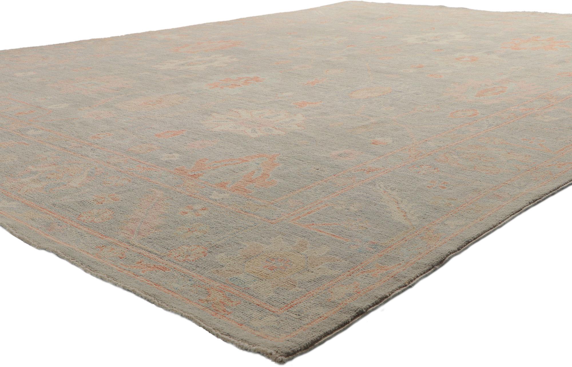 80913 Vintage-Inspired Muted Oushak Rug, 08'10 x 12'00.
Nostalgic charm meets effortless beauty in this vintage-style muted Oushak rug. The faded botanical design and soft pastel earth-tone colors woven into this piece work together creating an