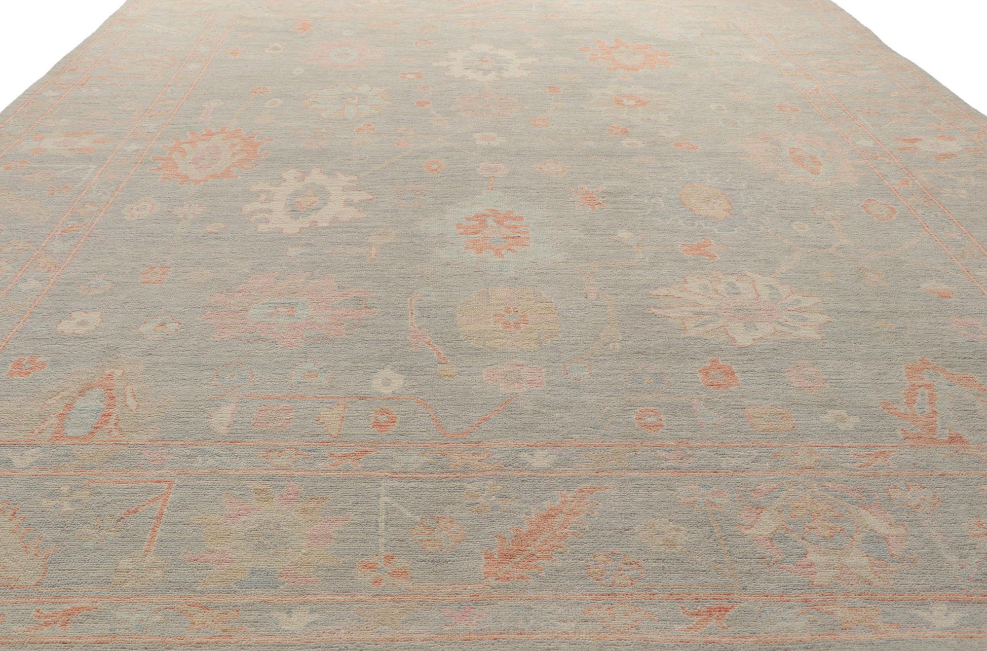 Hand-Knotted Vintage-Inspired Muted Oushak Rug, Modern Style Meets Nostalgic Charm For Sale