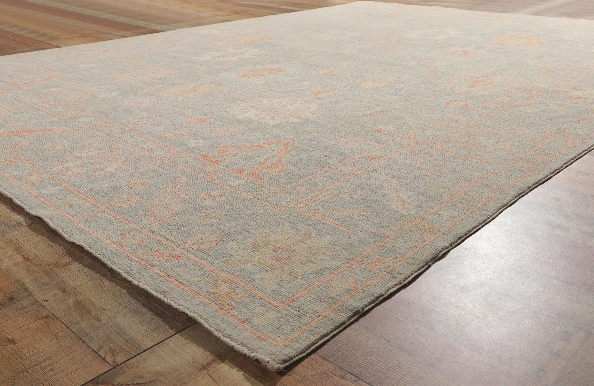 Wool Vintage-Inspired Muted Oushak Rug, Modern Style Meets Nostalgic Charm For Sale