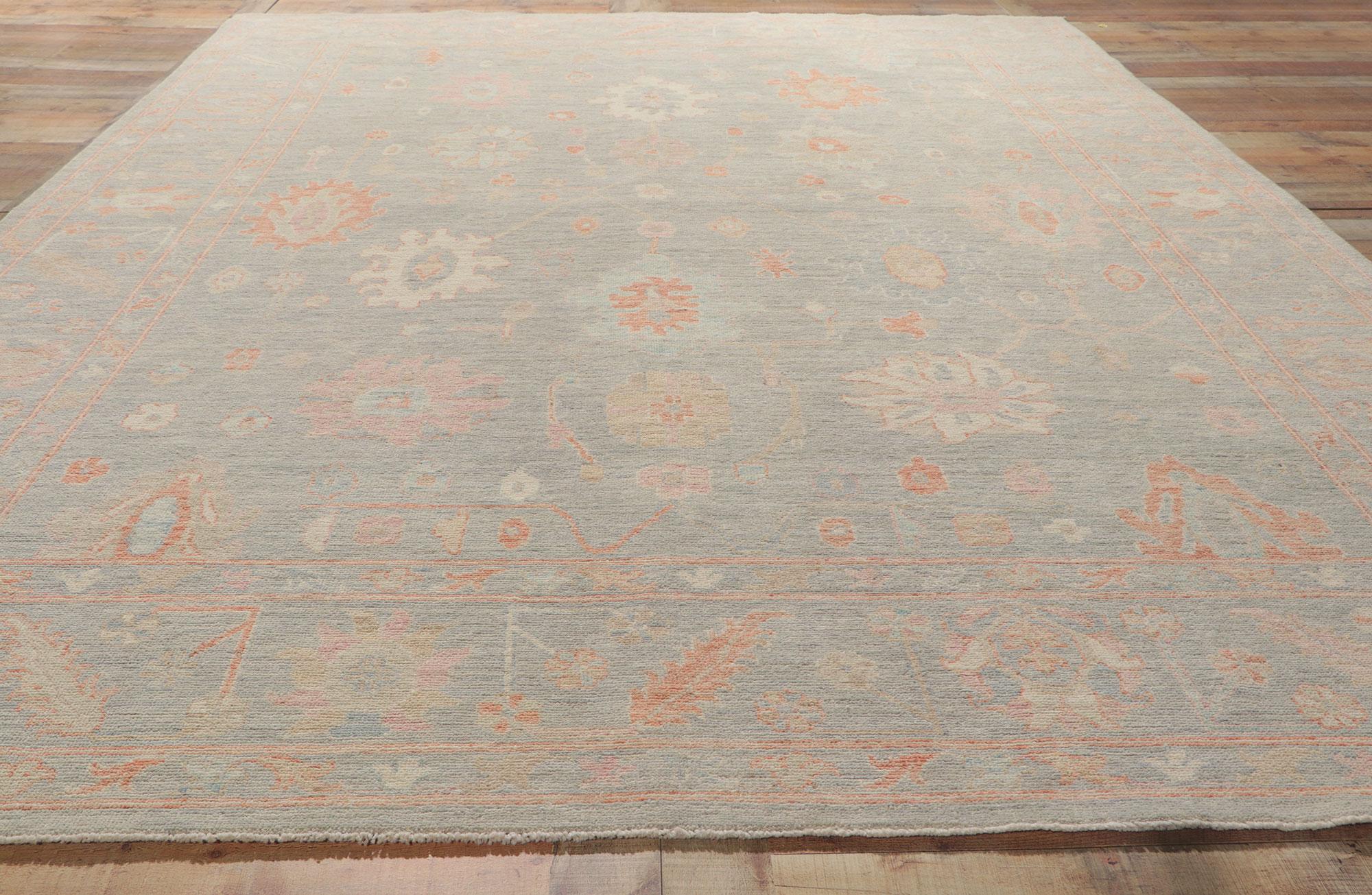 Vintage-Inspired Muted Oushak Rug, Modern Style Meets Nostalgic Charm For Sale 1