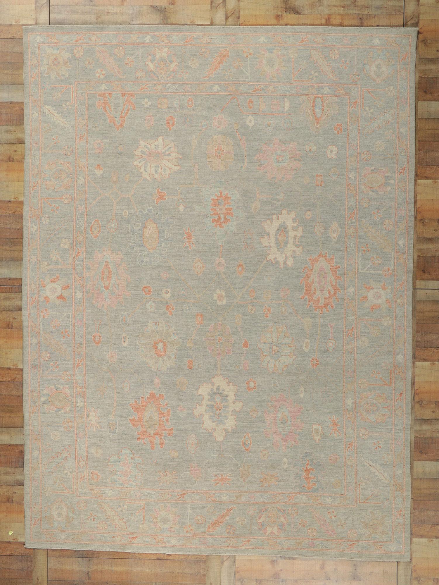 Vintage-Inspired Muted Oushak Rug, Modern Style Meets Nostalgic Charm For Sale 2