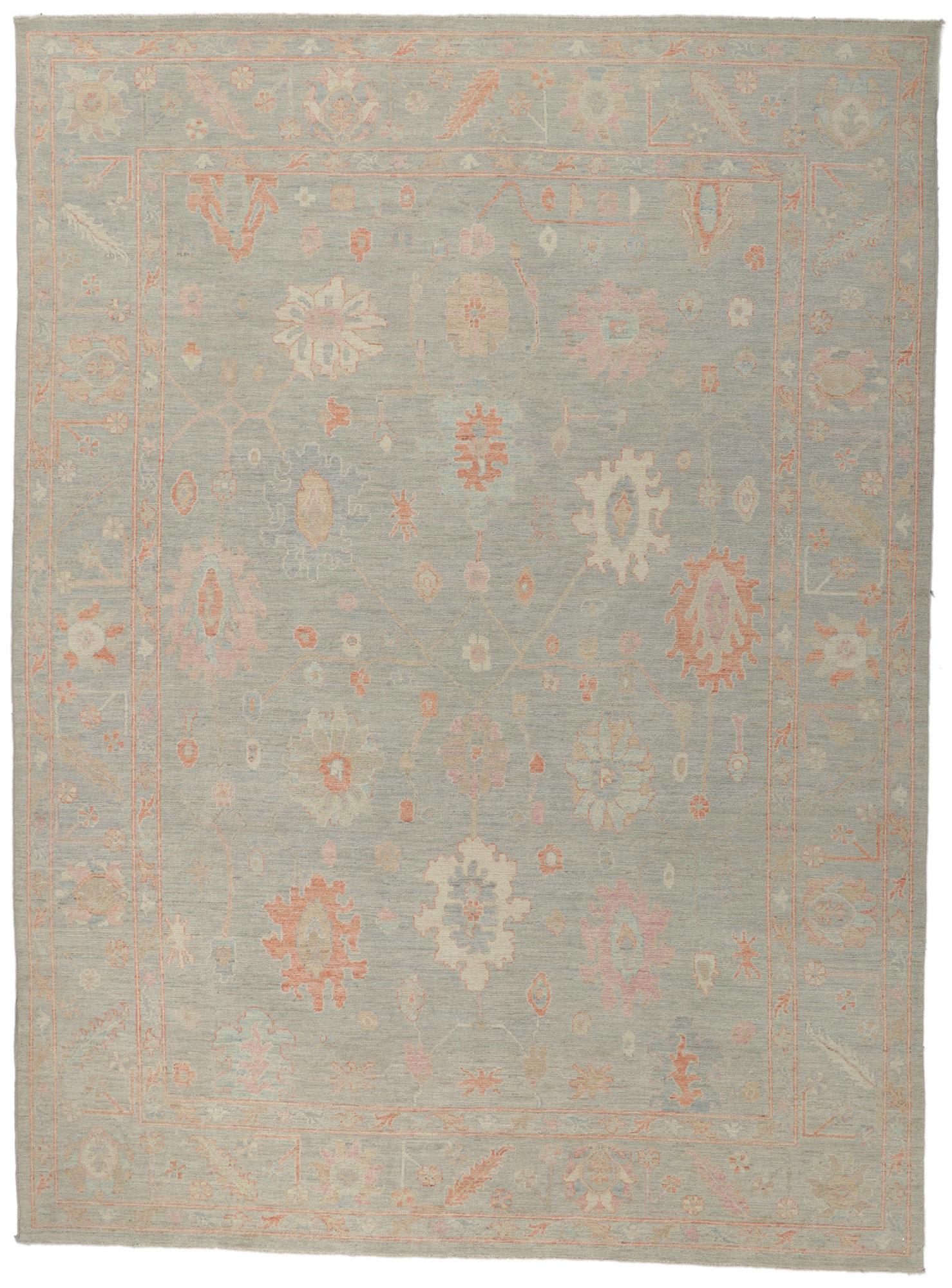 Vintage-Inspired Muted Oushak Rug, Modern Style Meets Nostalgic Charm For Sale 3