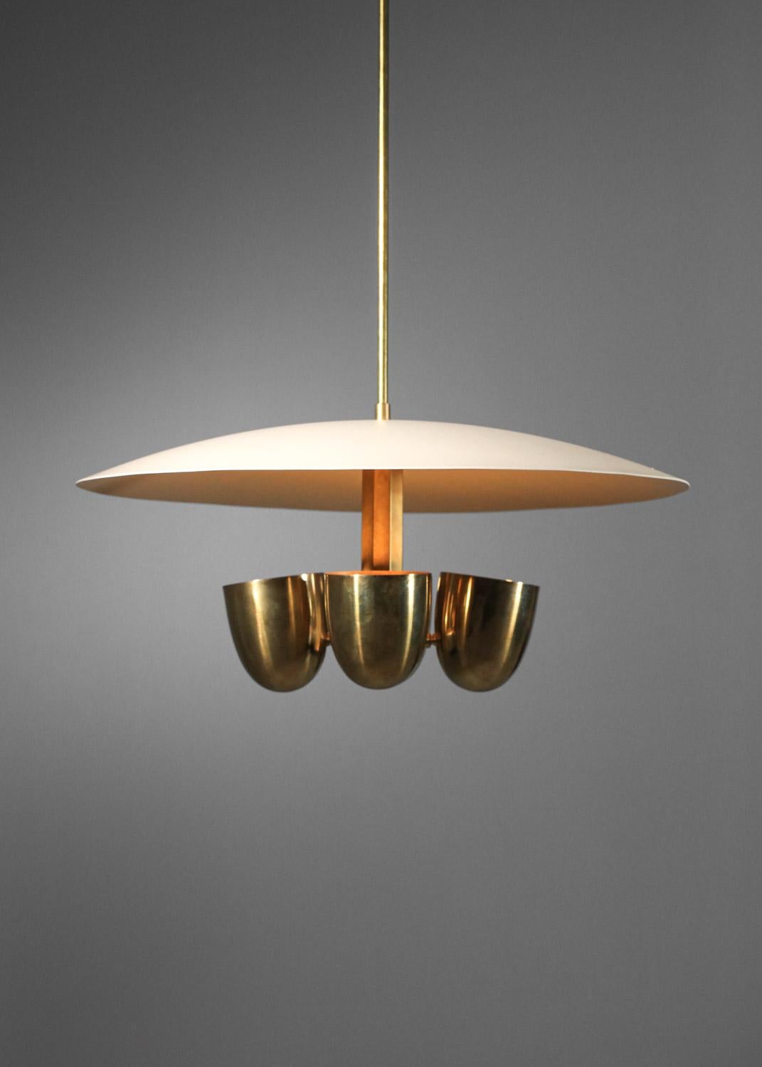 Modern vintage style pendant light in solid brass and lacquered metal For Sale 3