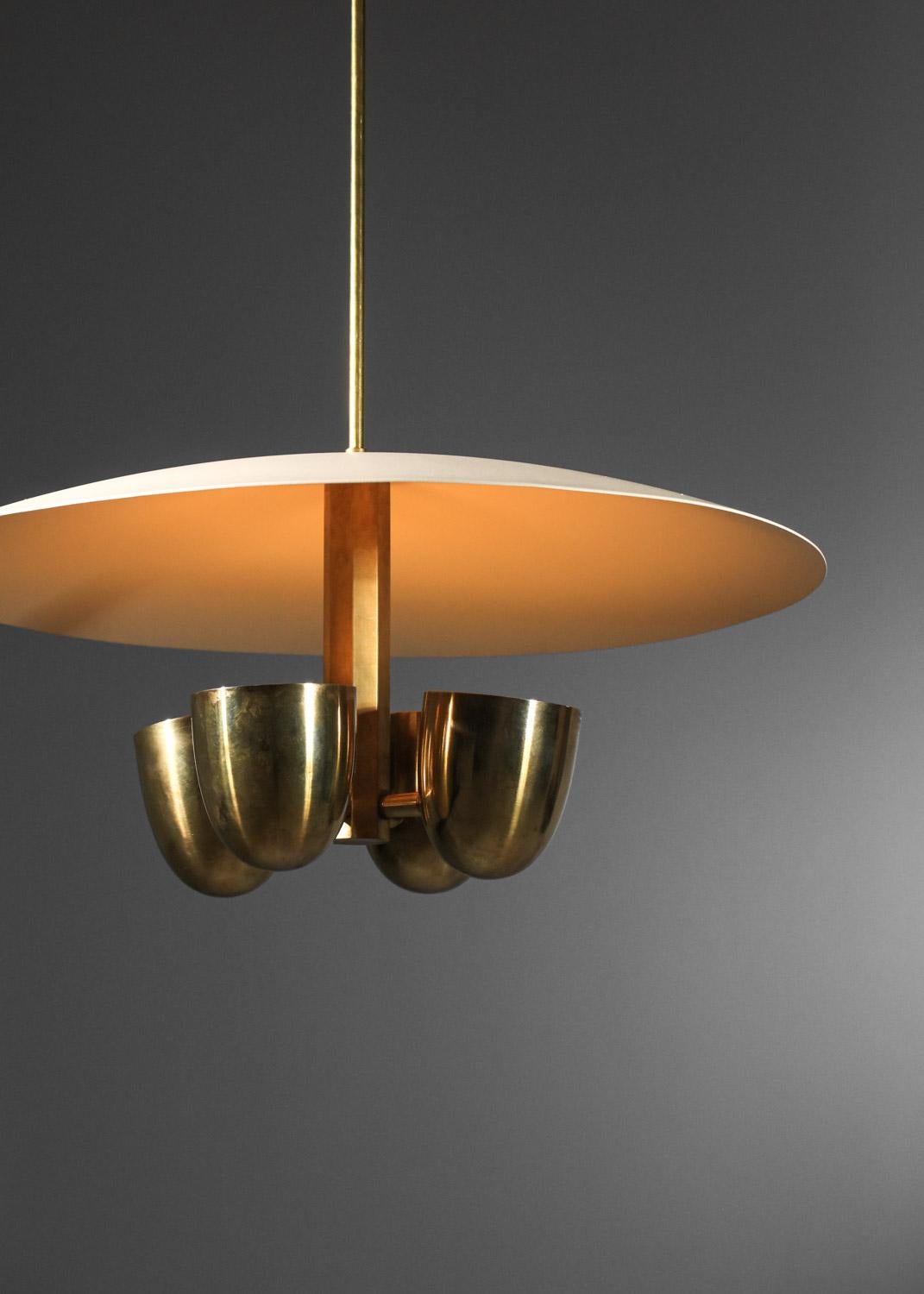 Modern vintage style pendant light in solid brass and lacquered metal For Sale 4