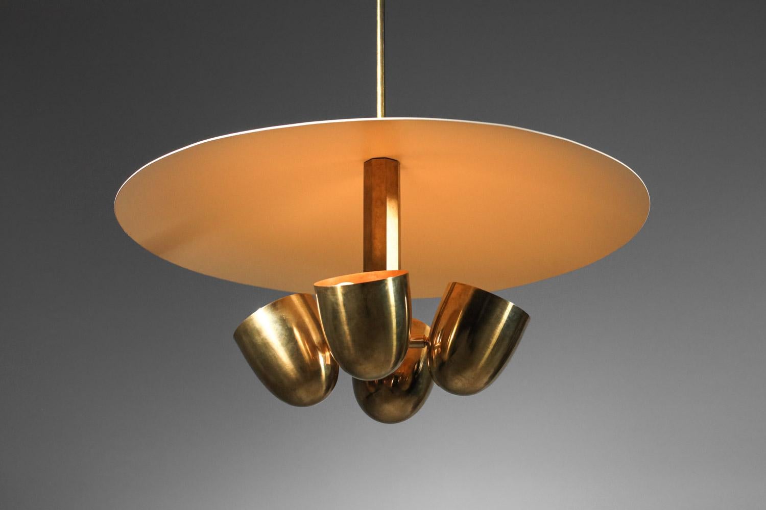 Modern vintage style pendant light in solid brass and lacquered metal For Sale 5