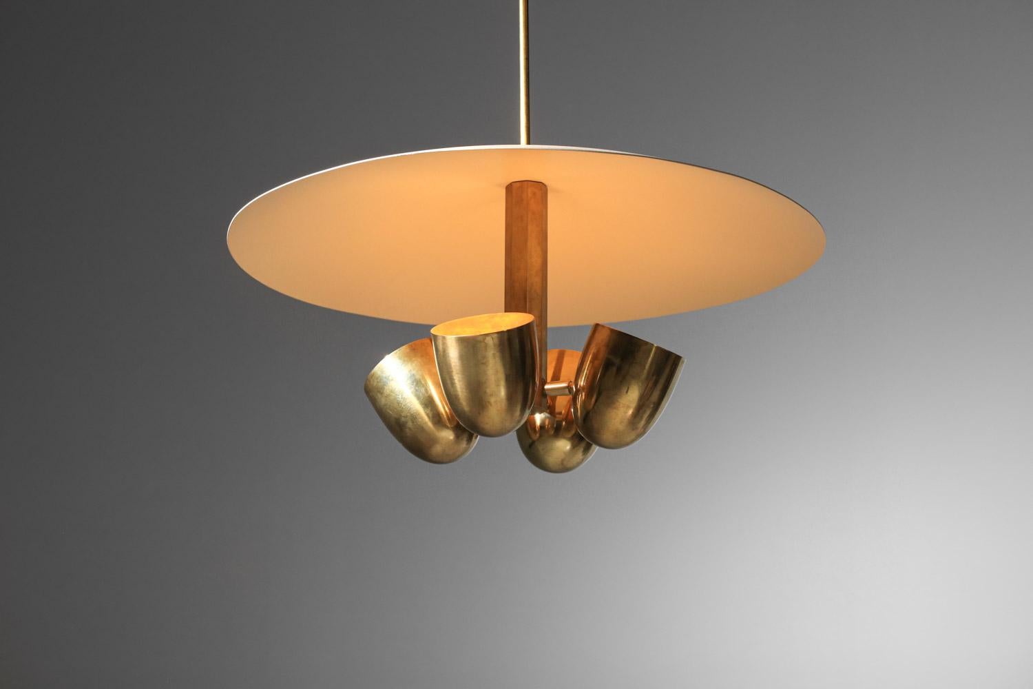 Modern vintage style pendant light in solid brass and lacquered metal For Sale 7
