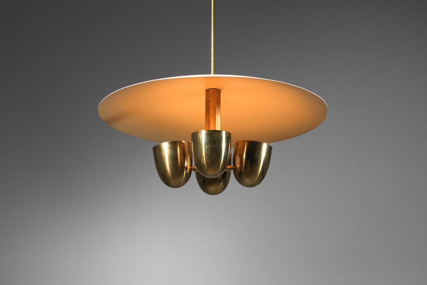 Modern vintage style pendant light in solid brass and lacquered metal For Sale 1