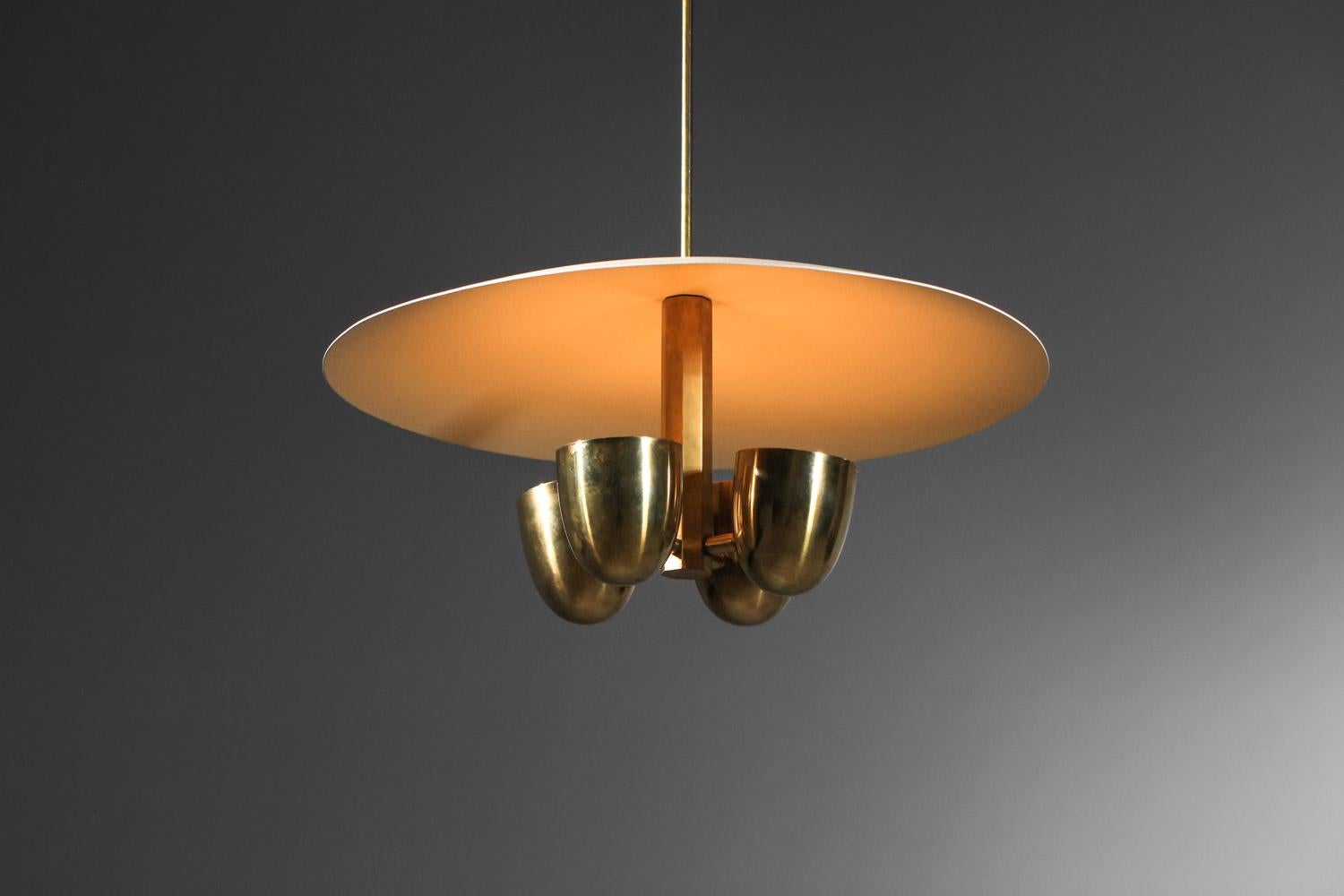 Modern vintage style pendant light in solid brass and lacquered metal For Sale 2