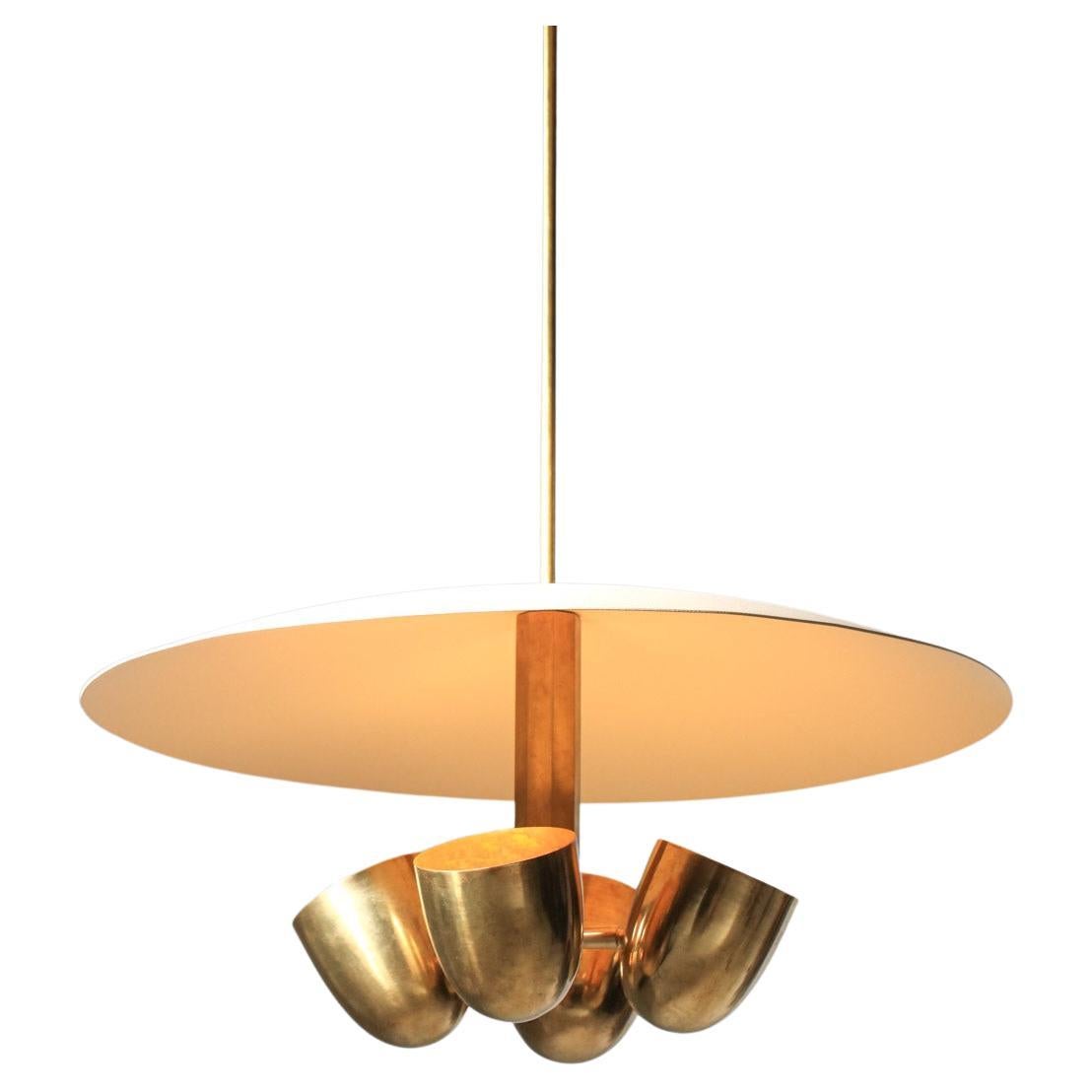 Modern vintage style pendant light in solid brass and lacquered metal For Sale