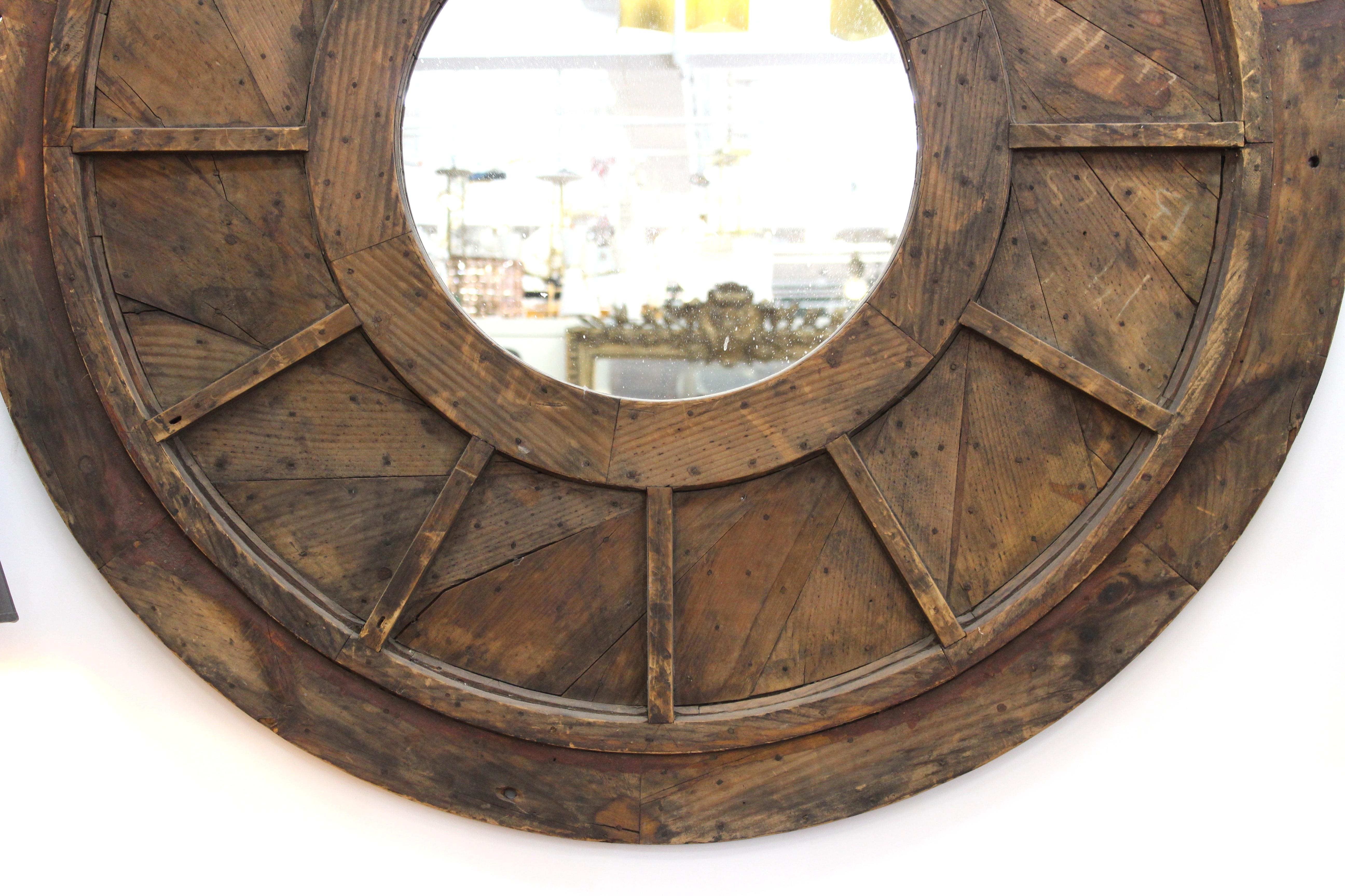 reclaimed wood round mirror