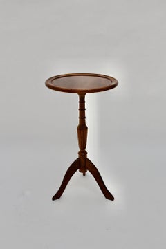 Modern Vintage Walnut Circular Side Table Turned Legs Italy 1970s