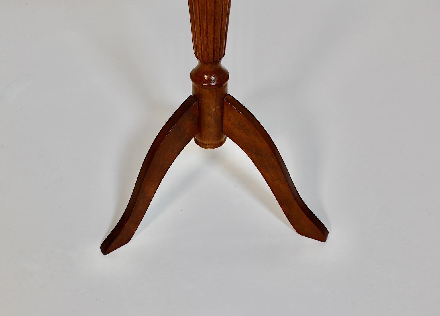 Italian Modern Vintage Walnut Circular Side Table Turned Legs Italy 1970s For Sale