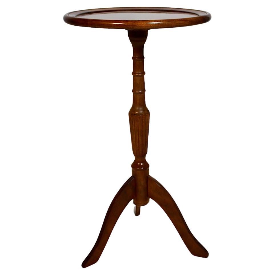 Modern Vintage Walnut Circular Side Table Turned Legs Italy 1970s For Sale