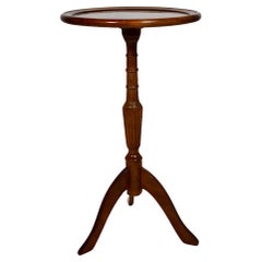 Modern Antique Walnut Circular Side Table Turned Legs Italy 1970s