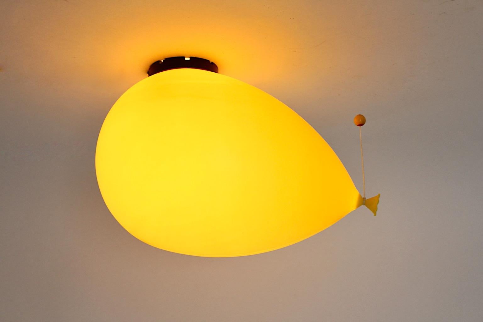 Italian Modern Vintage Yellow Ballon Flush Mount Sconce Yves Christin 1980s Italy For Sale