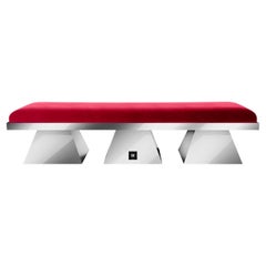 Modern Viva Magenta Velvet Upholstered Bench with Grey Lacquer