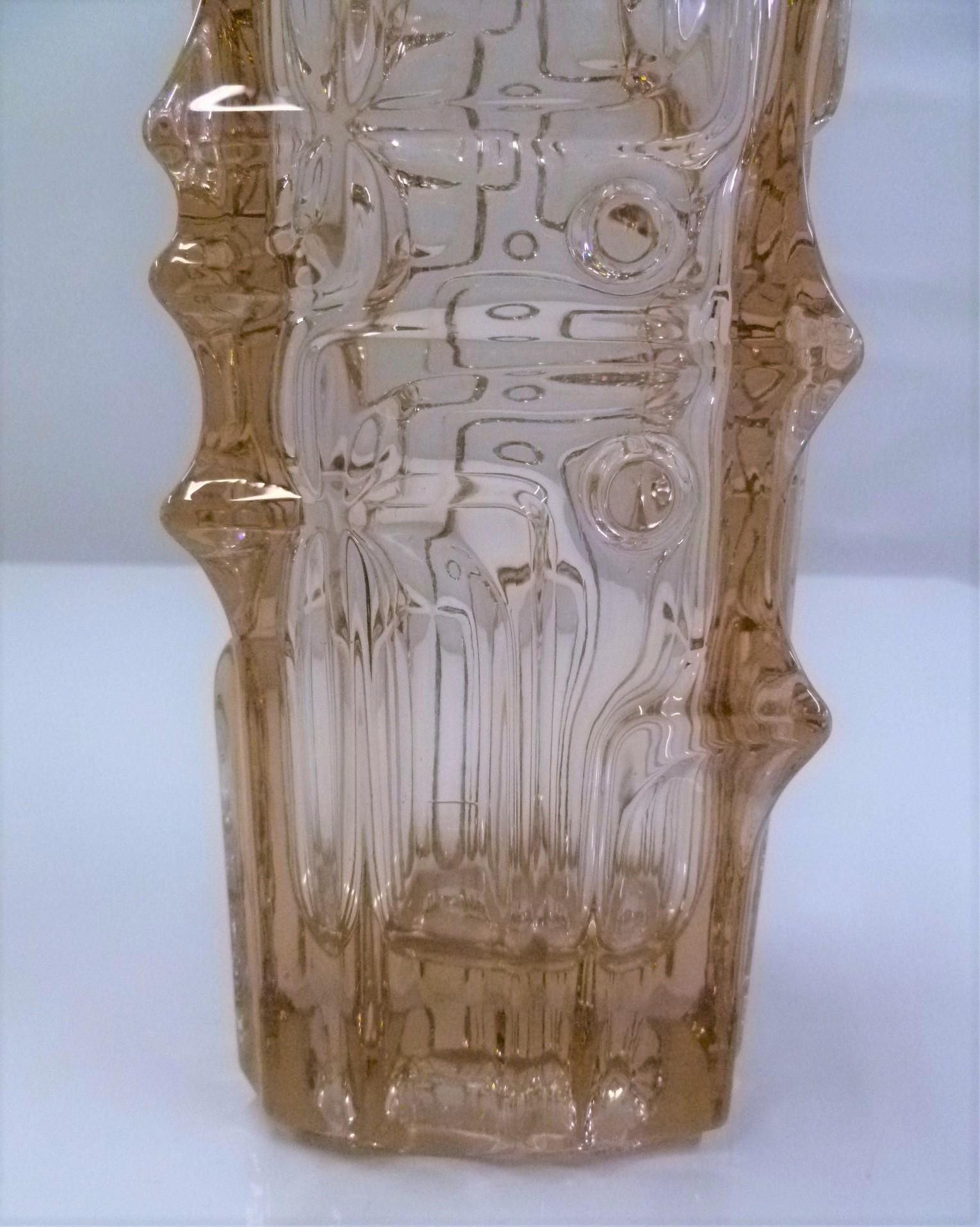 Pressed Modern Vladislav Urban Glass Vase, SKLO Rosice Glassworks Czechoslovakia, 1968