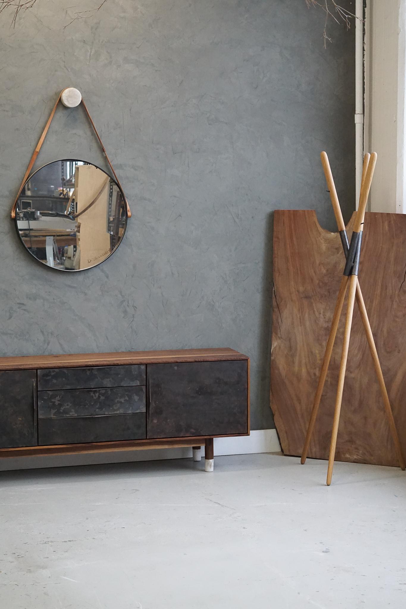 American Modern Wabi Credenza in Walnut, Alabaster and Patina Brass by Ordinal Indicator For Sale