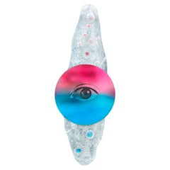 Modern Wall Art "Barbie World  Eye" with Murano Kind Glass in Pink, Blue, Sliver
