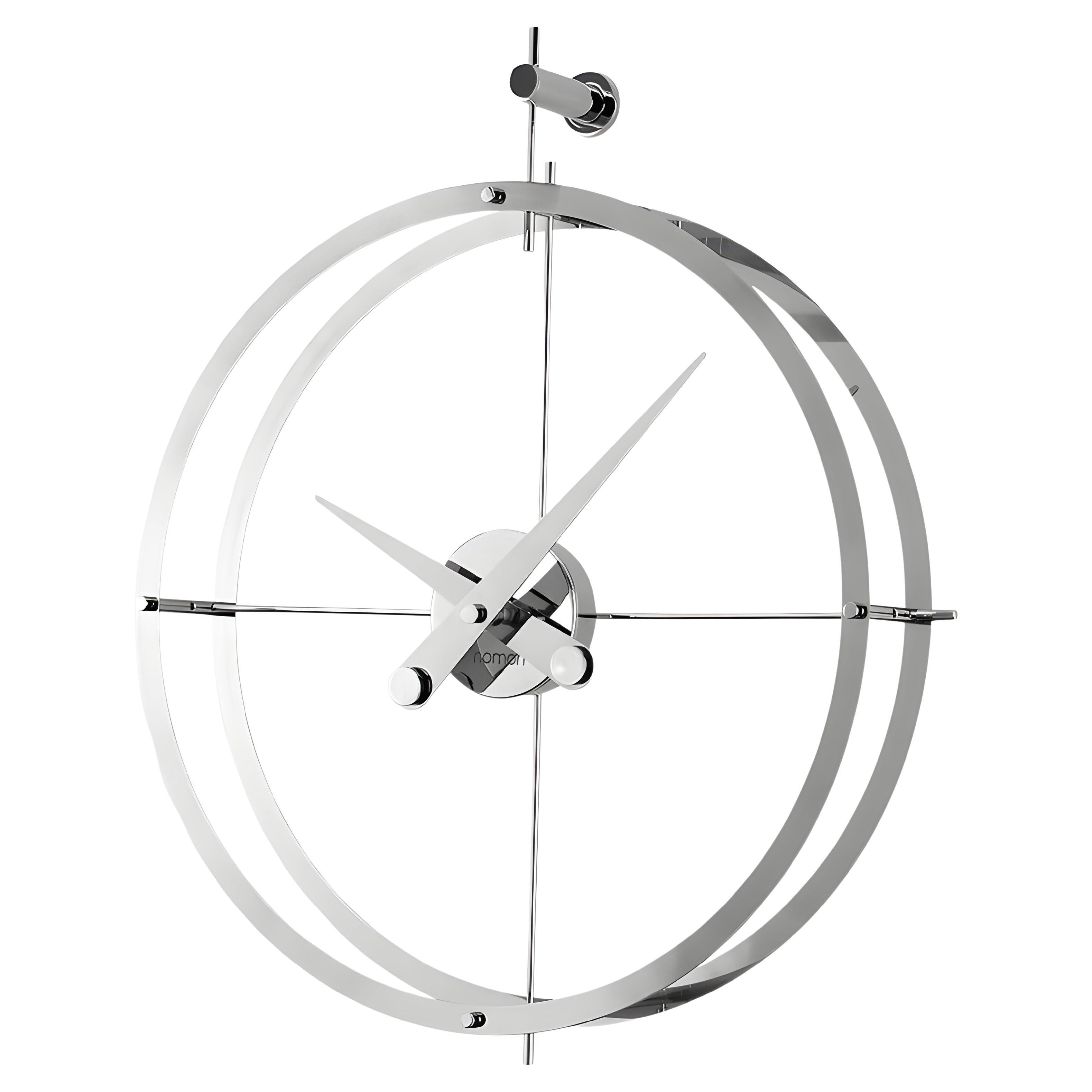 Modern Wall Clock by Designer Nomon, Chrome and Steel, Handmade, Spain